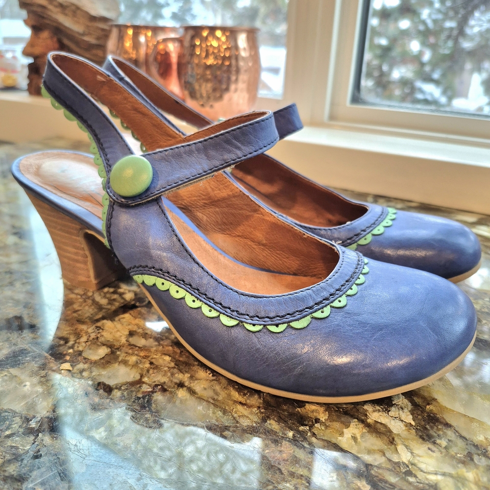 Virus Blue and Green Slingback Heels